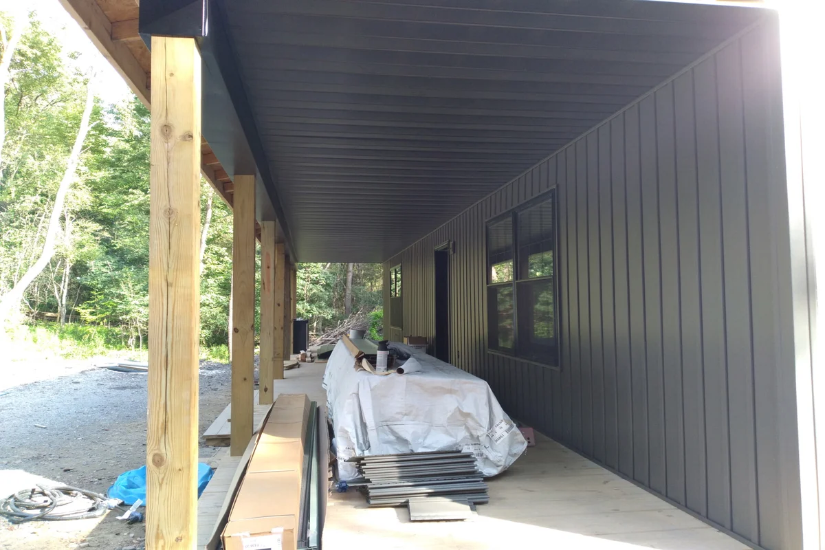 Front view of the remodeled cabin exterior