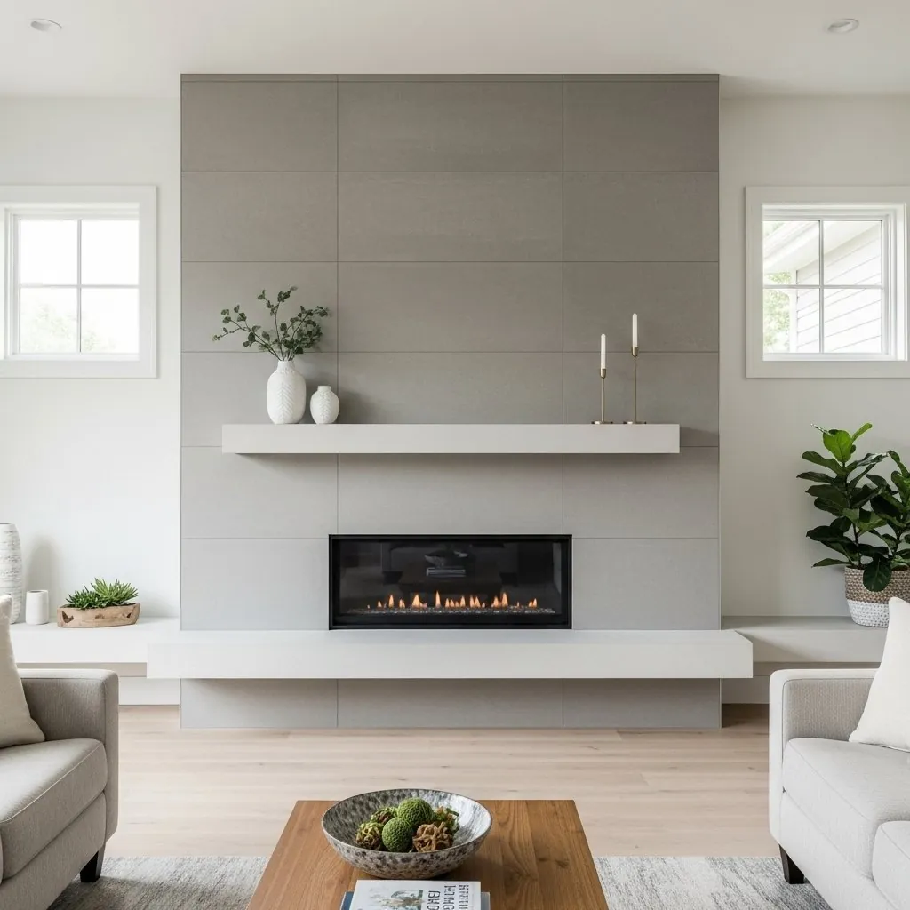Modern fireplace remodel with stone surround in Lewisburg PA by Union County Contracting in Lewisburg, PA