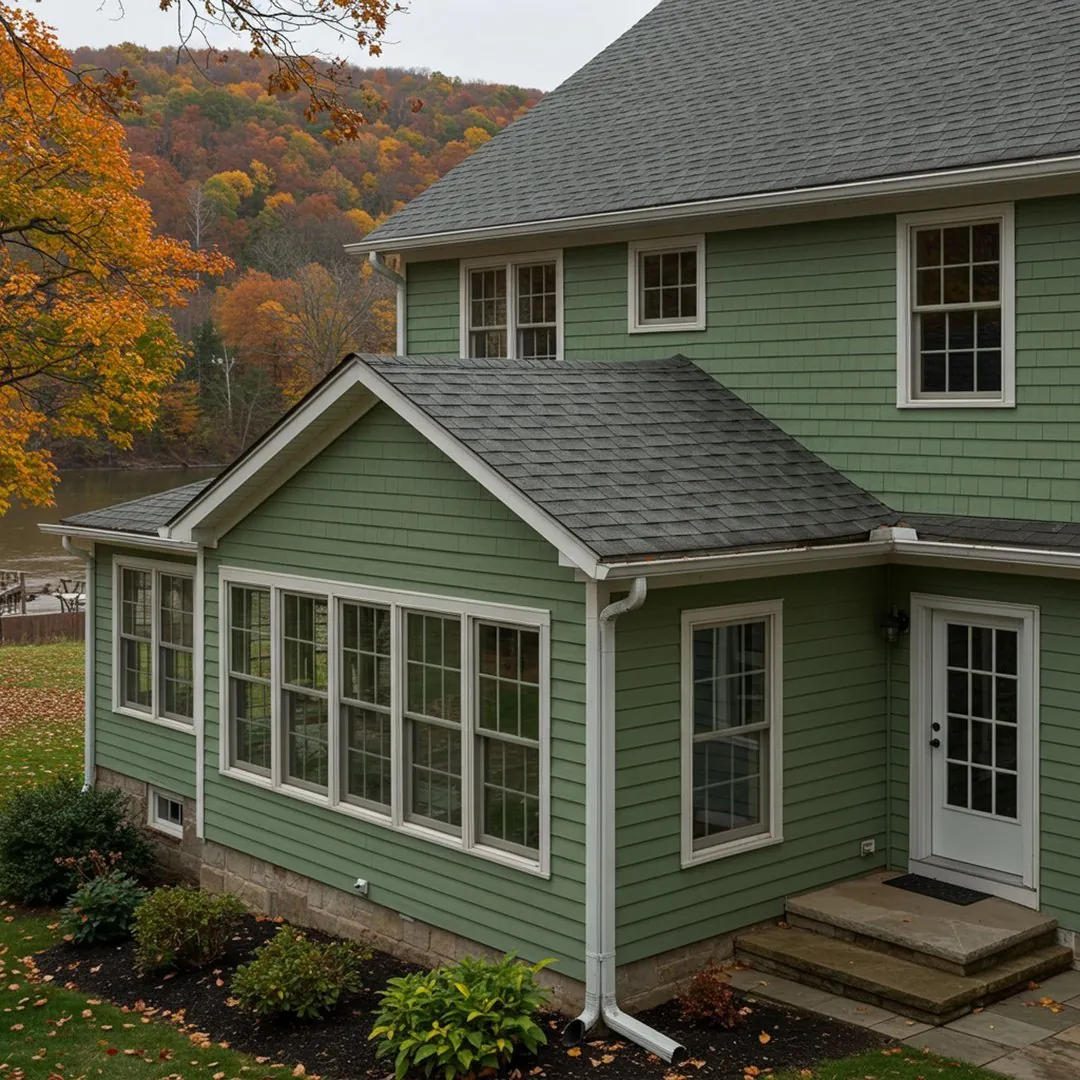 Newly constructed modern home addition with large windows and landscaping in Lewisburg PA by Union County Contracting in Lewisburg, PA