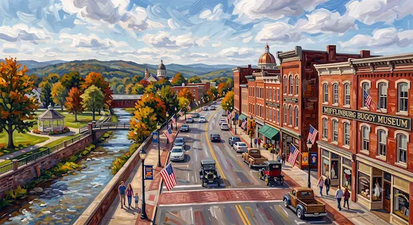 Charming historic buildings in Mifflinburg, PA