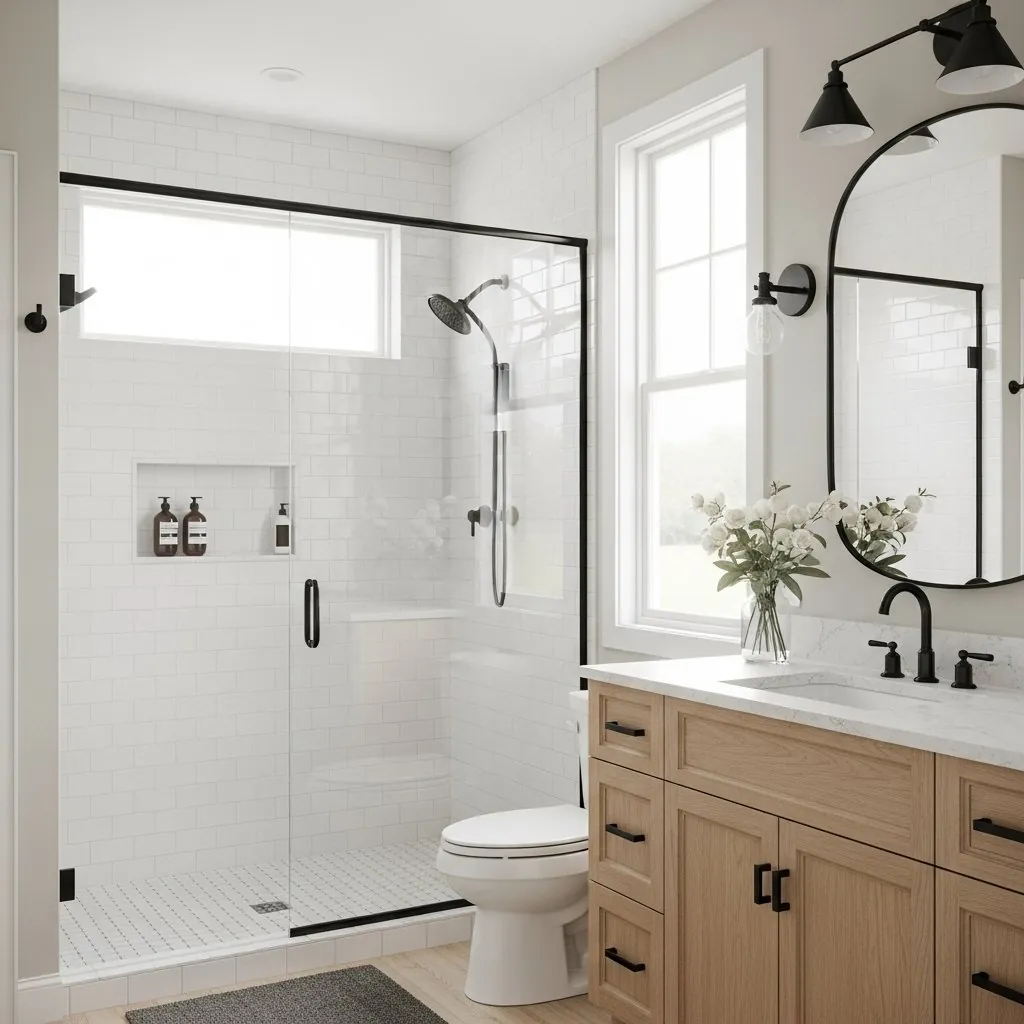 Modern white oak bathroom renovation demonstrating clear communication and project transparency by Union County Contracting in Lewisburg, PA